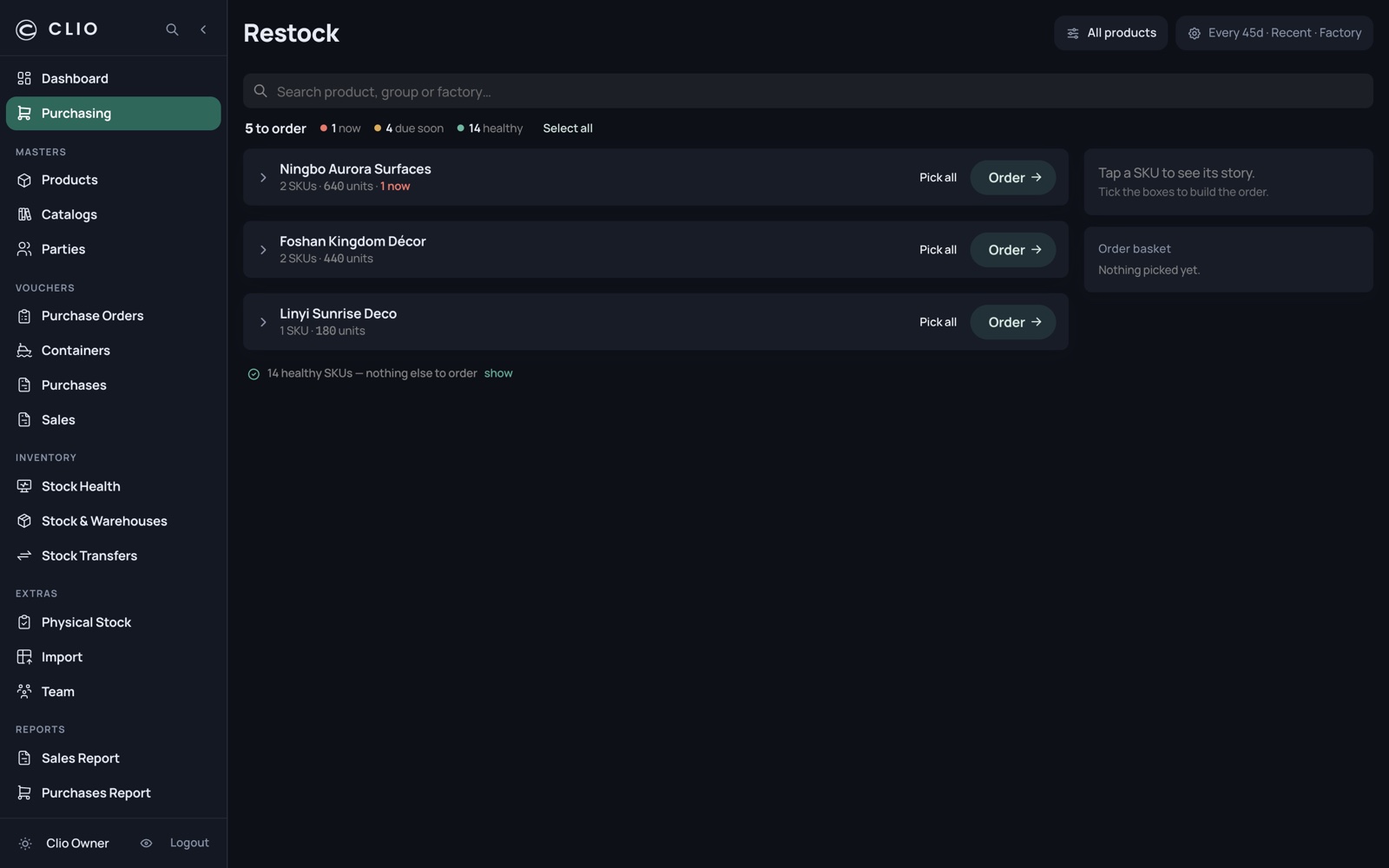 Purchasing — desktop, dark