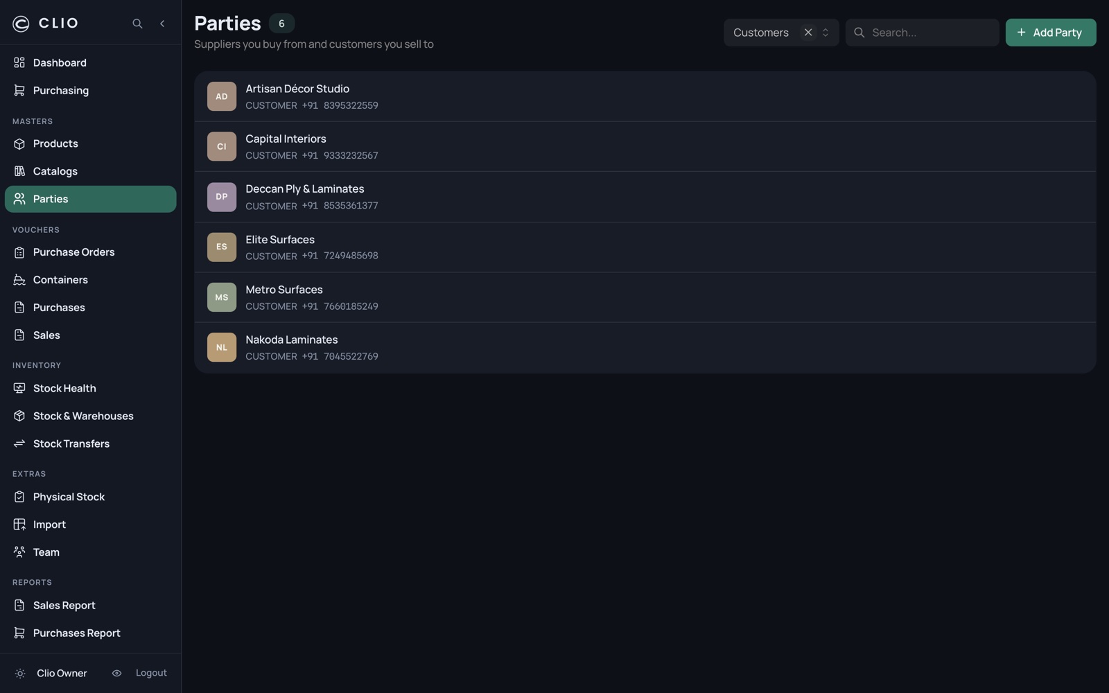 Parties — desktop, dark