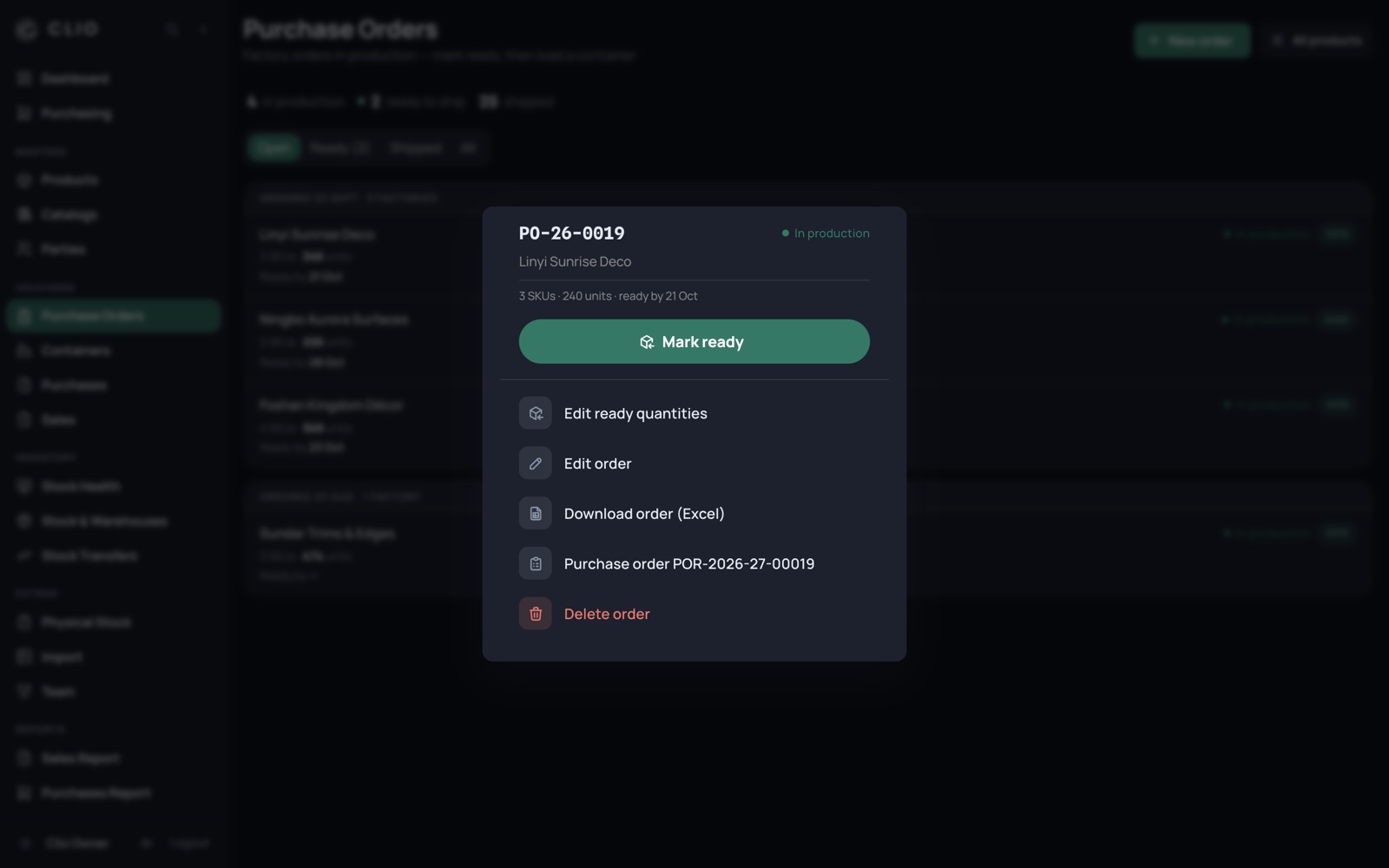 Everything for one order — desktop, dark