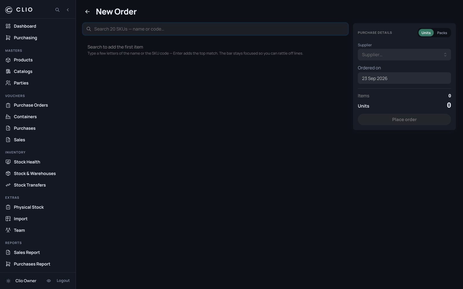Raising an order — desktop, dark