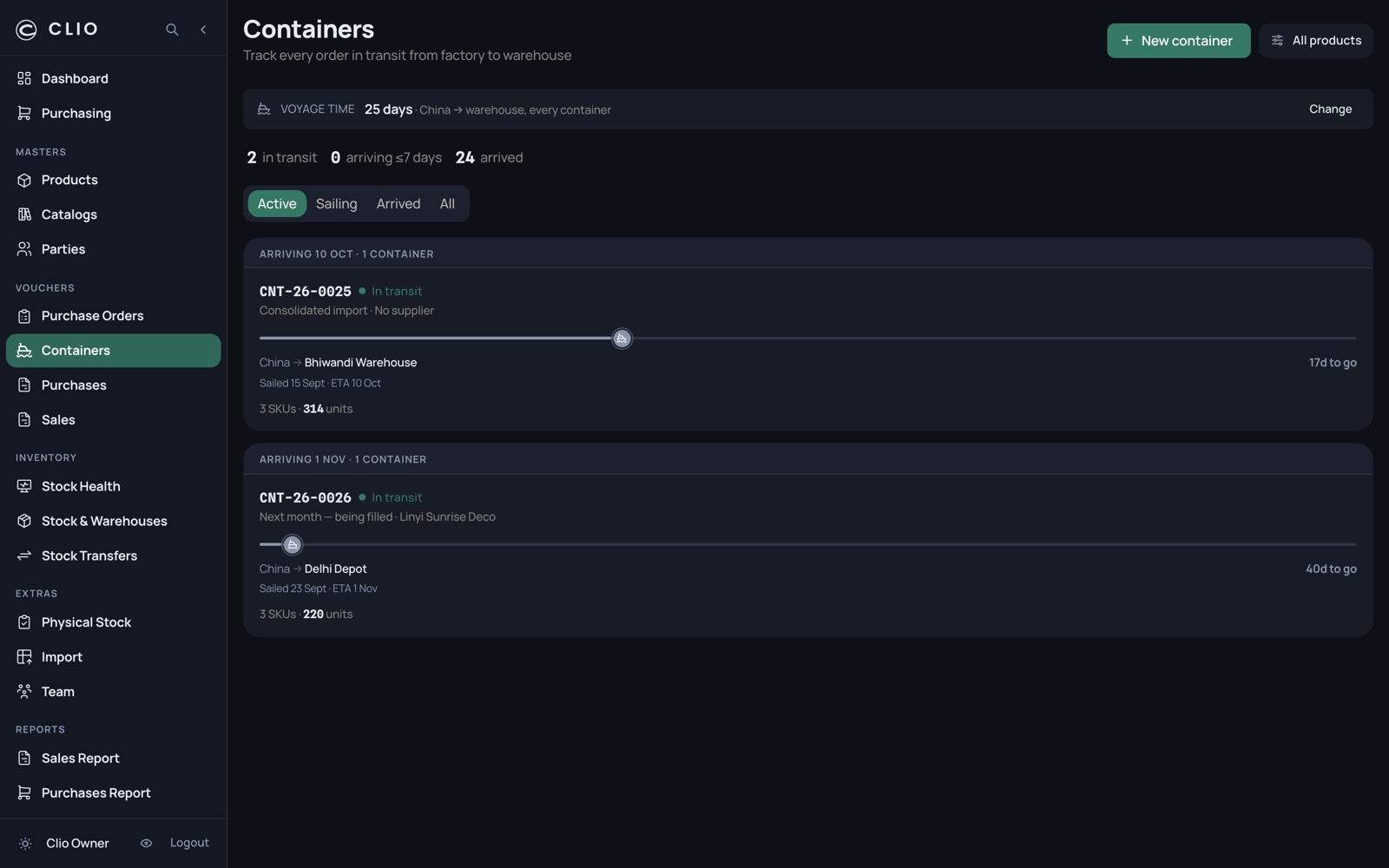 Containers — desktop, dark