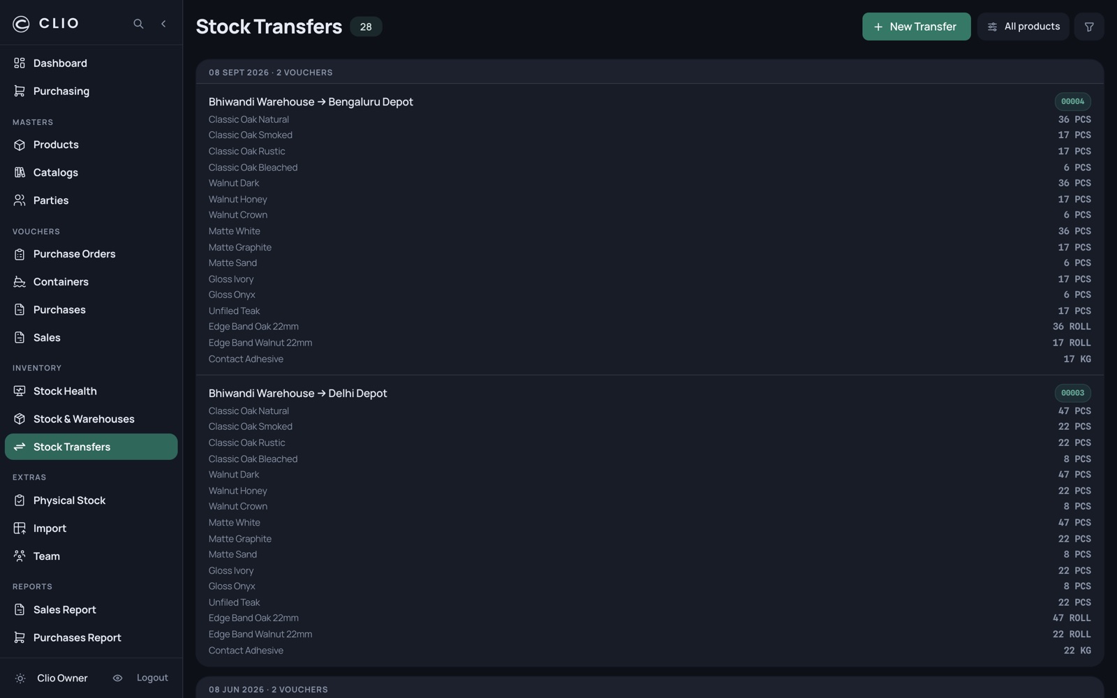 Stock Transfers — desktop, dark