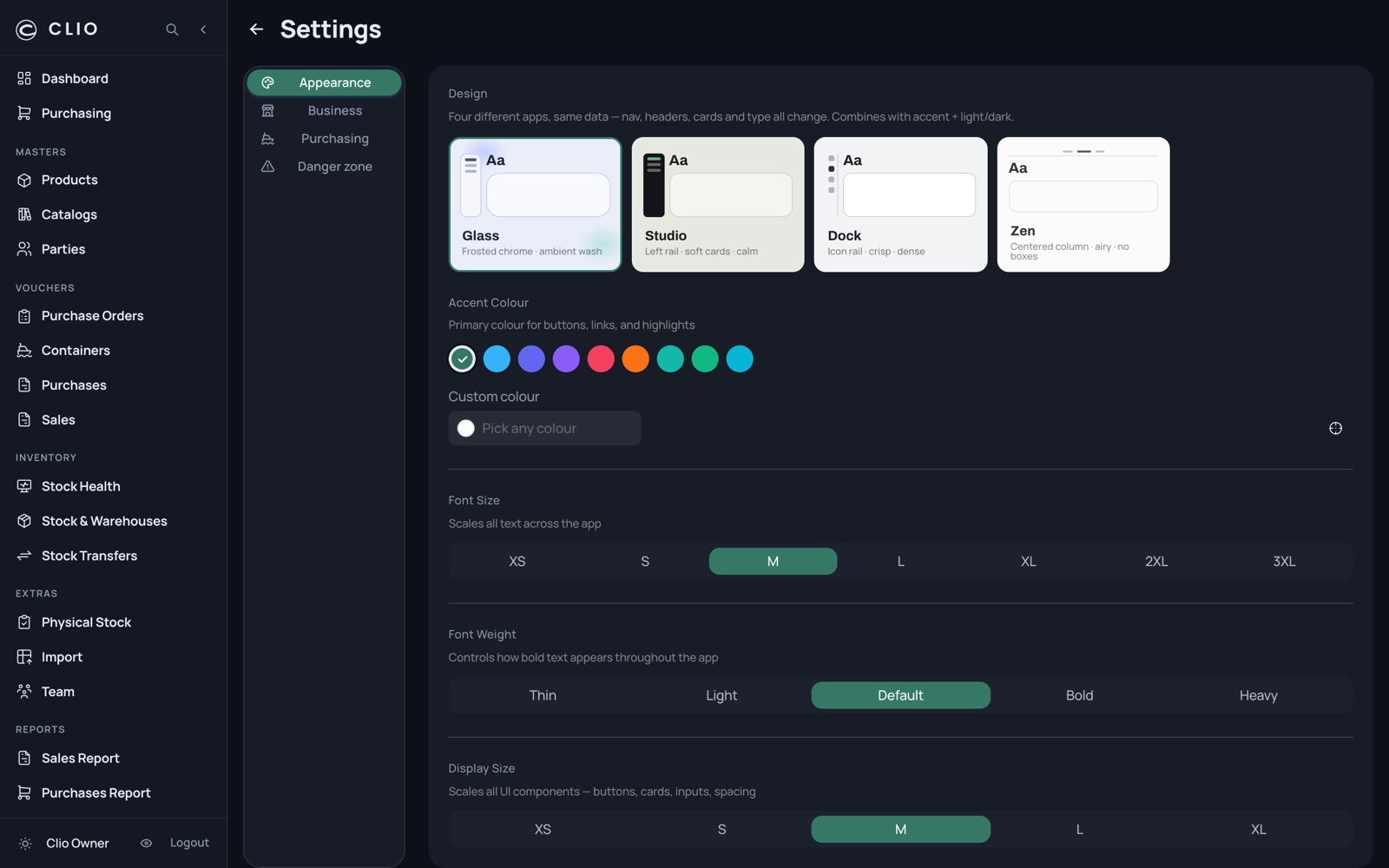 Settings — desktop, dark