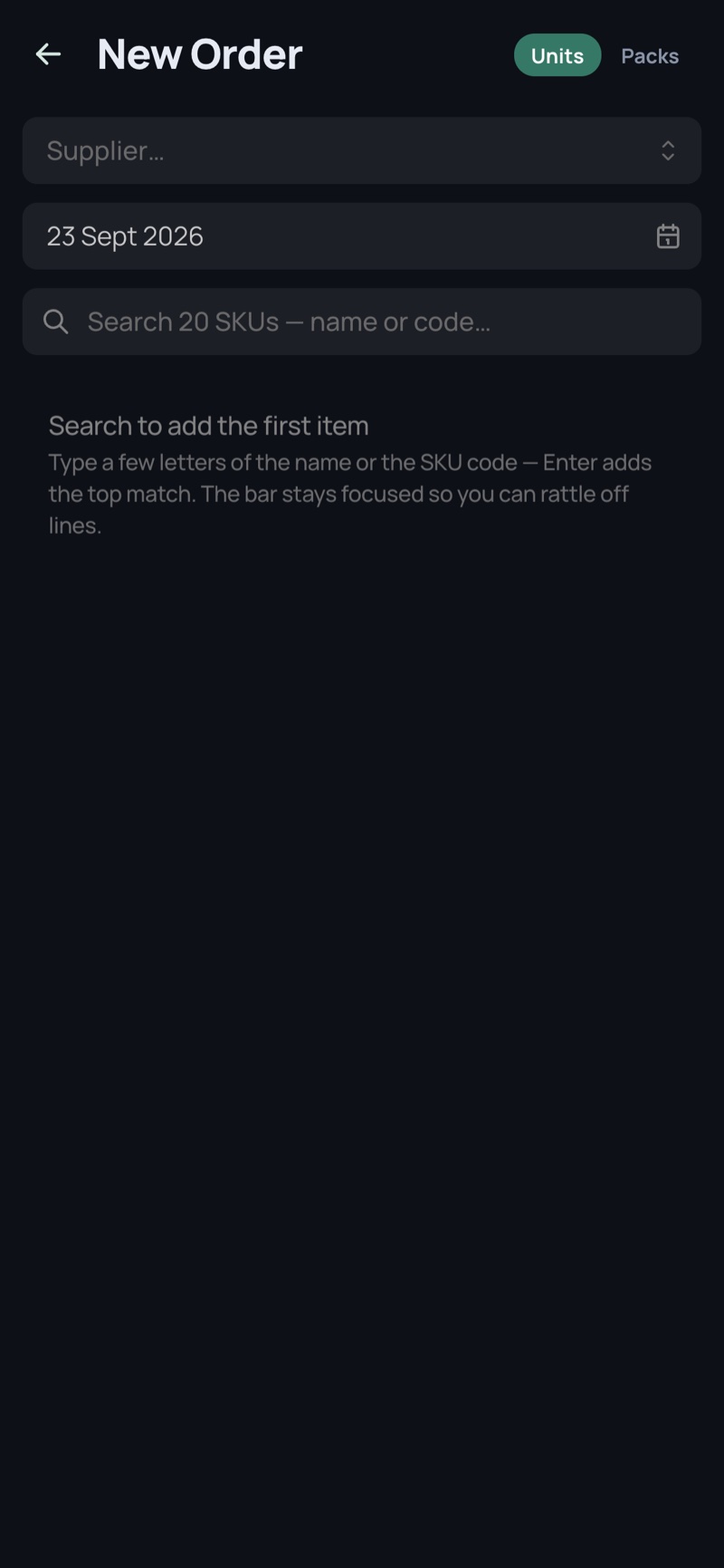 Raising an order — phone, dark