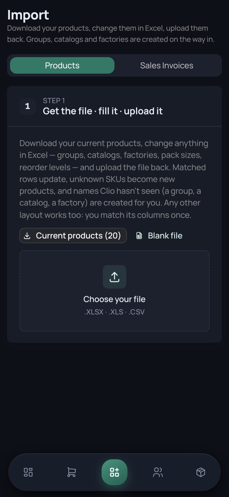 Import — phone, dark