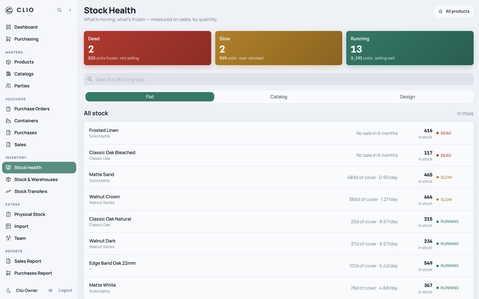 Stock Health — desktop, light