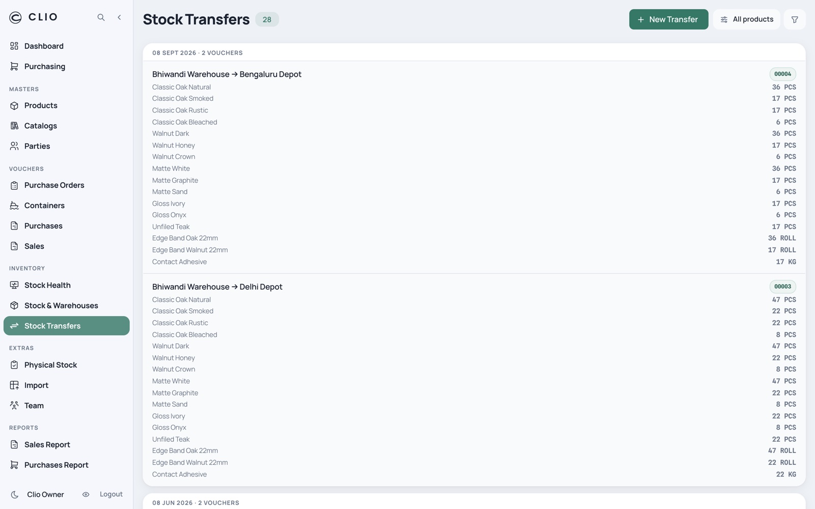 Stock Transfers — desktop, light