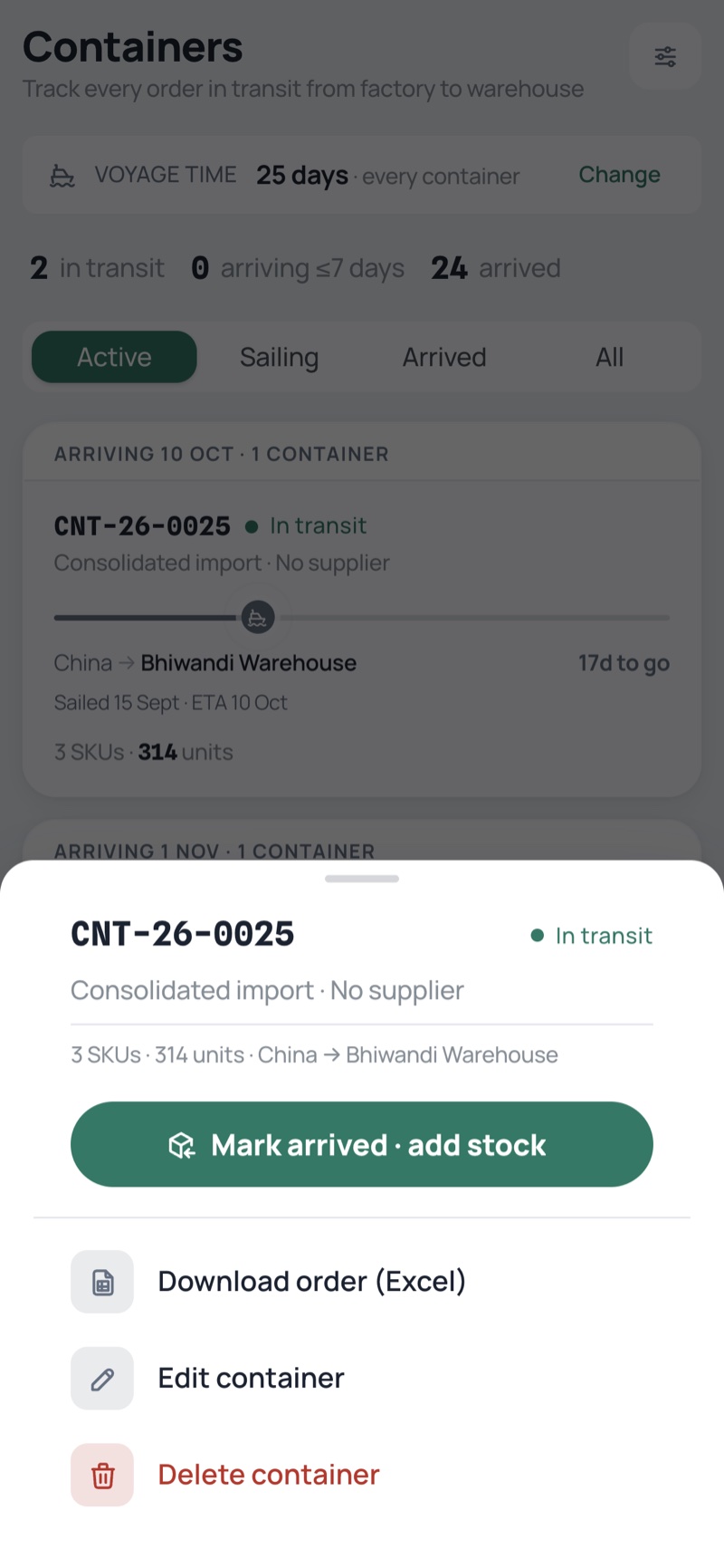 Receiving a container — phone, light